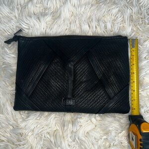 Textured Black Leather Wristlet Clutch